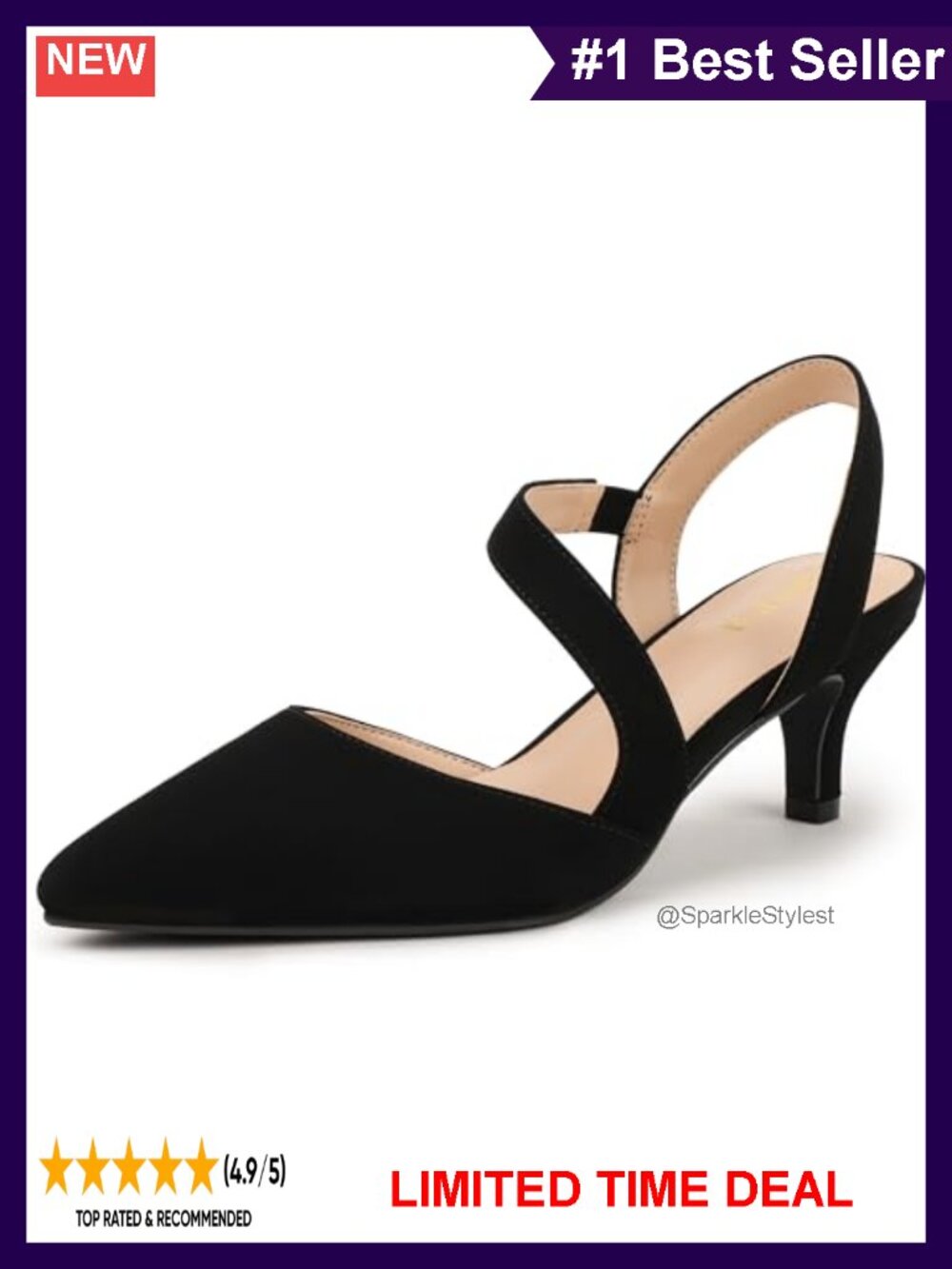 Faux Leather Kitten Heel Slingback Pumps Closed Toe Dress Shoes